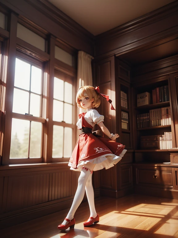 Emma Watson 、Touhou Project、Young、lovely、White Knee Highs、Crouch、slender、Drawers、Red Shoes、library、Western-style building