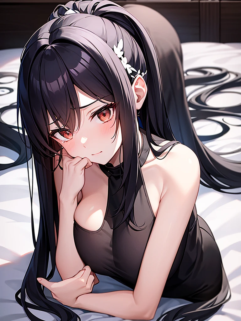 Composition seen from obliquely below:1.3、The young wife is a former student council president、NSFW:1.3、28-year-old female、Having sex:1.9. Chin Chin:1.3 Tears of Despair:1.3. Naked:1.3. Blushed cheeks:1.3 Humiliation:1.3 Glaring Black Hair Long Ponytail:1.3. On the White Bed:1.3,(Slit eyes、Brown eyes、tall、Big breasts)