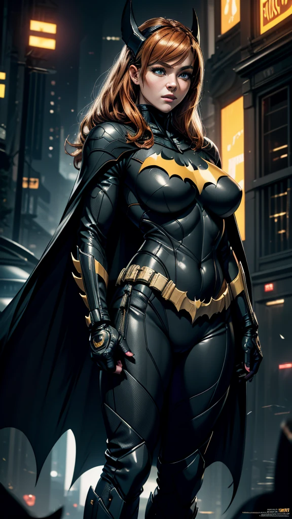 ((Batgirl in a high-tech vigilante outfit with the Batman symbol on her chest., Orange hair and light eyes, In the dark night of Gotham City, Cape that flows with the wind)),(best quality,4K,8K,height,Masterpiece:1.2),very detailed,(realistic,photorealistic,photo-realistic:1.37),Detailed facial features,ดวงตาและใบหน้าที่very detailed,Long eyelashes,Intricate costume details,incredible light,Mood swings,movie elements,((Yellow LED light)), สวมหมวกแบทแมน Asian beauty Girl naked, show your tits, beautiful tits, big tits, natural tits,esbian body, pink tits 