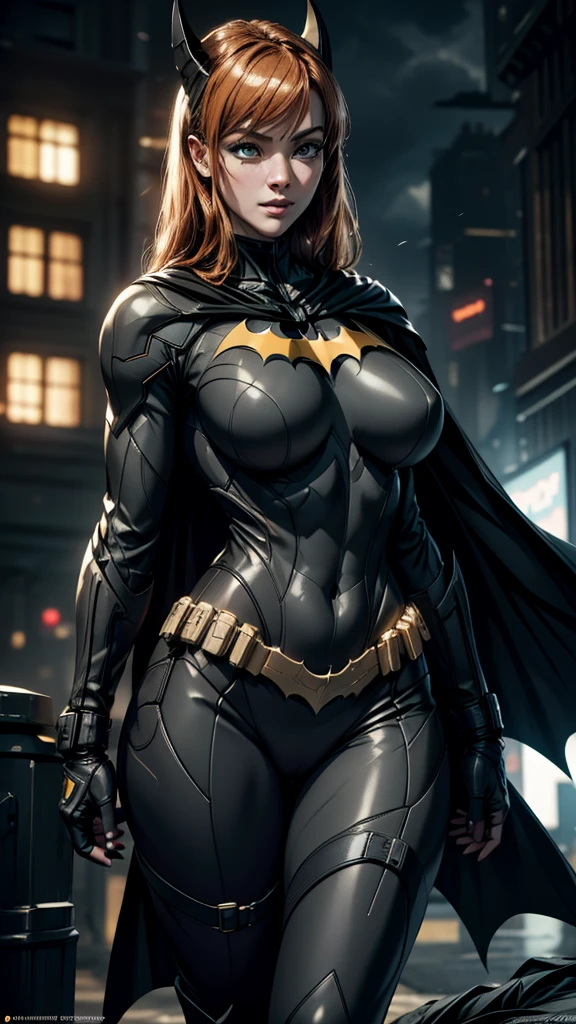 ((Batgirl in a high-tech vigilante outfit with the Batman symbol on her chest., Orange hair and light eyes, In the dark night of Gotham City, Cape that flows with the wind)),(best quality,4K,8K,height,Masterpiece:1.2),very detailed,(realistic,photorealistic,photo-realistic:1.37),Detailed facial features,ดวงตาและใบหน้าที่very detailed,Long eyelashes,Intricate costume details,incredible light,Mood swings,movie elements,((Yellow LED light)), สวมหมวกแบทแมน Asian beauty Girl naked, show your tits, beautiful tits, big tits, natural tits,esbian body, pink tits 