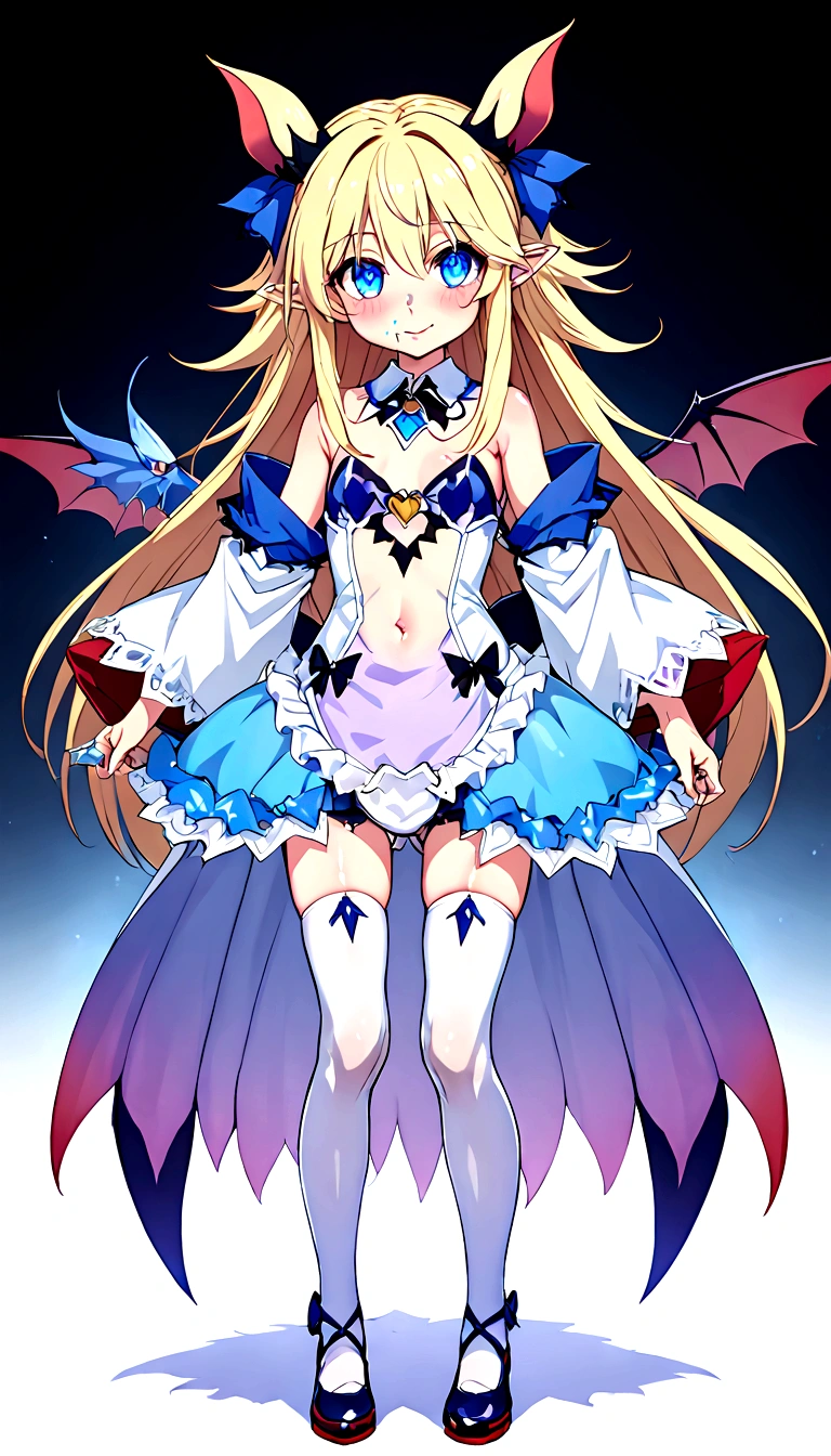 Anime. Monster Girl Encyclopedia. Alice.1 Girl. Lovely girl. . . . Succubus Clumsy. Blonde. Long hair. Blue eyes. Beautiful eyes. Perfect eyes. Expressive eyes. Ideal face. 12 yall breasts. Flat chest. Pointy ears. Ideal anatomical body. Succubus horns. Wings of a succubus. Succubus tail with a heart tip. Cold. Runny nose. Snot flows from the nose. Blue and white children's dress from Alice in Wonderland. bows on the horns. White stockings. Shoes. Standing. Standing at full height. Standing in the forest. Standing in the middle of the forest. Beautiful character design. Shiny skin. Full body. nsfw. Scat. Official art. Extremely detailed CG Unity 8k wallpaper. Ideal lighting. Ultra high resolution 4K. Super detailed 8K. A high resolution.