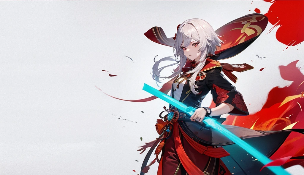 Chinese red flowers on a red background, Character from Genshin Impact
