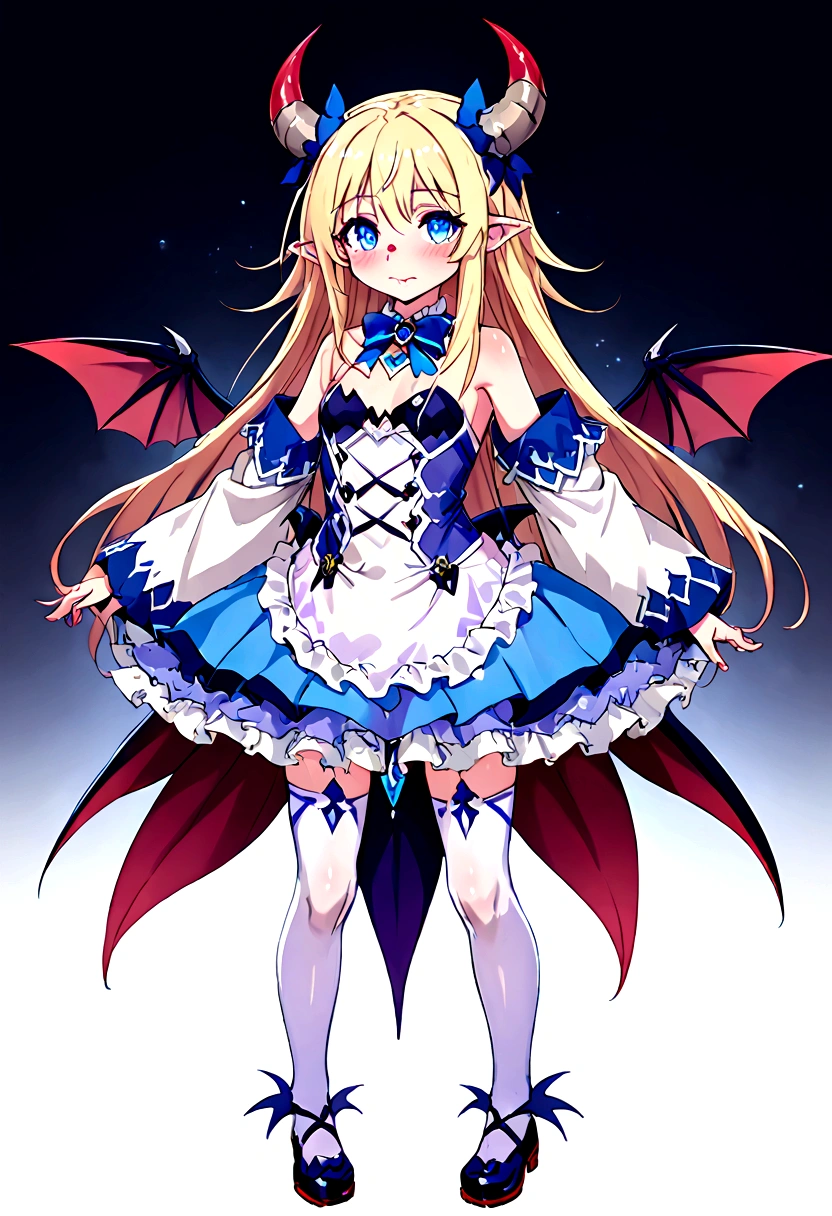 Anime. Monster Girl Encyclopedia. Alice.1 Girl. Lovely girl. . . Baby. Succubus Clumsy. Blonde. Long hair. Blue eyes. Beautiful eyes. Perfect eyes. Expressive eyes. Ideal face. ************. Small breasts. Flat chest. Pointy ears. Ideal anatomical body. Succubus horns. Wings of a succubus. Succubus tail with a heart tip. Cold. Runny nose. Snot flows from the nose. Blue and white children's dress from Alice in Wonderland. bows on the horns. White stockings. Shoes. Standing. Standing at full height. Standing in the forest. Standing in the middle of the forest. Beautiful character design. Shiny skin. Full body. nsfw. Scat. Official art. Extremely detailed CG Unity 8k wallpaper. Ideal lighting. Ultra high resolution 4K. Super detailed 8K. A high resolution.