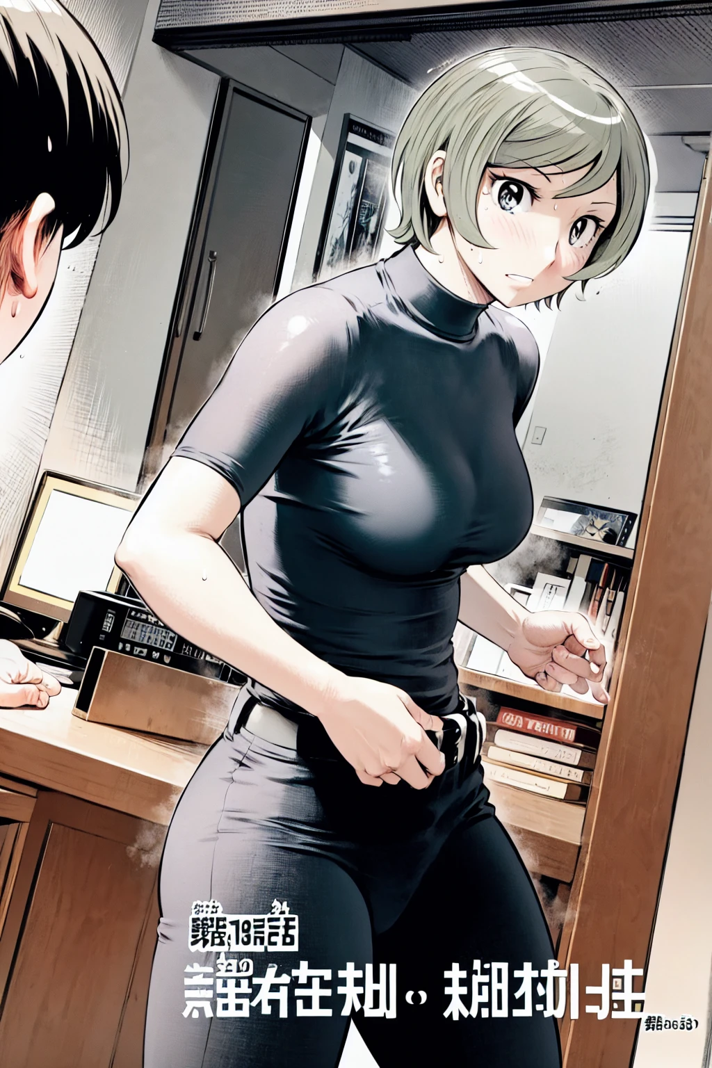 (野球uniform:1.2),
blonde, (short hair:1.2),Long sleeve, Black Shirt, turtleneck,White trousers、uniform、Black belt、((People illustrations))、big 、
View your audience,, (Highest quality:1.3),One Girl, White pants、uniform、Outdoor、baseball ground、ground、soil、blue eyes、Tight black shirt、(masterpiece、Highest quality)、Highest quality, Ultra-high resolution, (((masterpiece))), alone, Sweat、big eyes、big Breasts、Torn clothes、 Fully exposed、Nipples、One Girl, Front view、Embarrassed face、Bronze colored hair、((short hair))、Stand up straight、Cowboy Shot