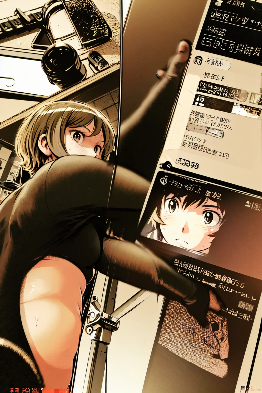 、(masterpiece、Highest quality)、Highest quality, Ultra-high resolution, (((masterpiece))), alone, Sweat、Big eyes, Composition from the front、Shortcuts、Embarrassed face、Bronze colored hair、Cut the back hair short、Bathroom、Shower scene、 Expose、Completely naked、pubic hair、belly button、Large areola、Nipples、short hair