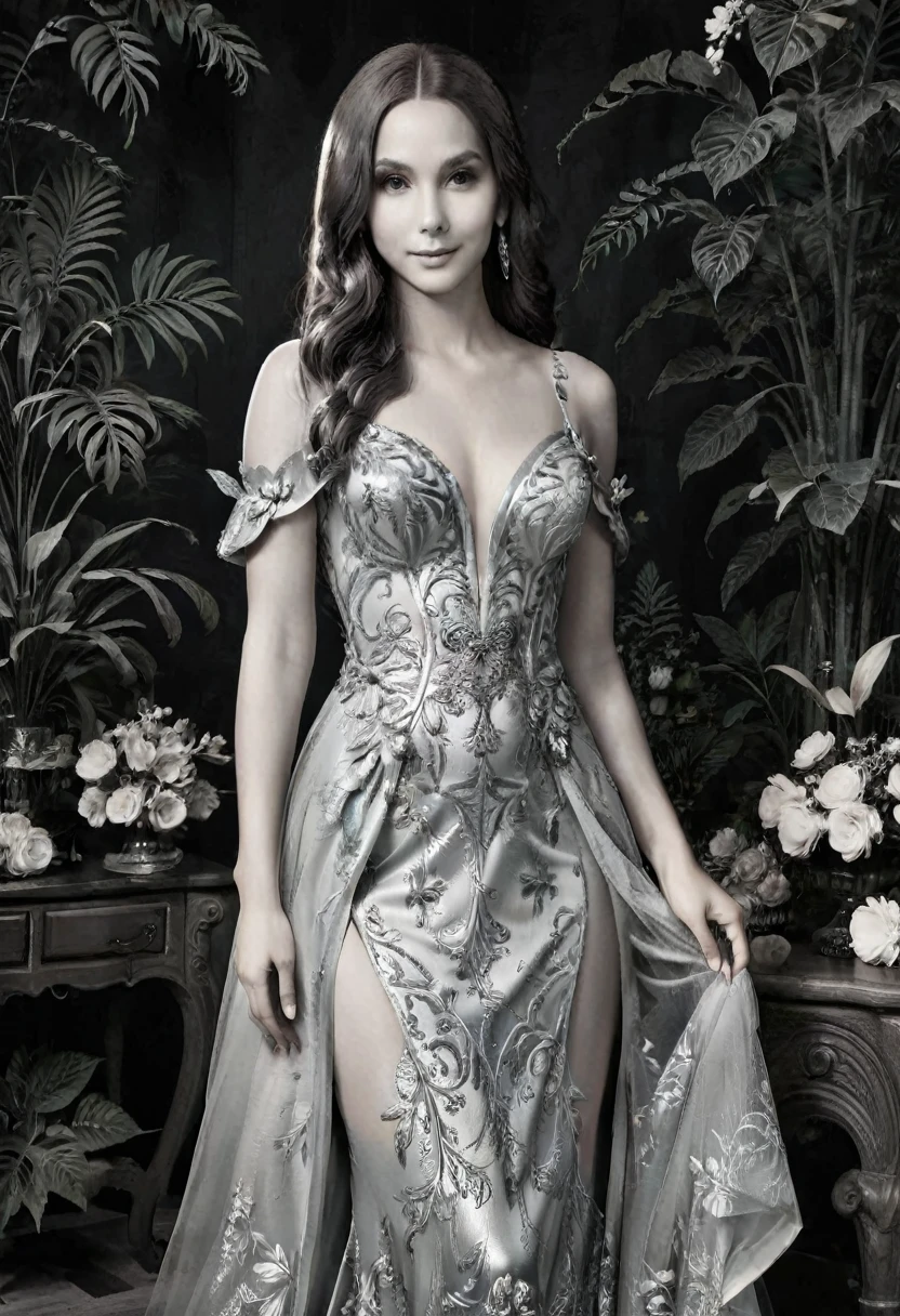 a masterful portrait done by Leonardo De Vinci of Princess Zelda, ((anatomically correct: 1.5)), wearing intricate glamour elven dress,  elven forest background background, Ultra-high resolution, High Contrast, (masterpiece:1.5), highest quality, Best aesthetics), best details, best quality, highres, 16k, [ultra detailed], masterpiece, best quality, (extremely detailed), chumbasket art style, dvnc, evening dress