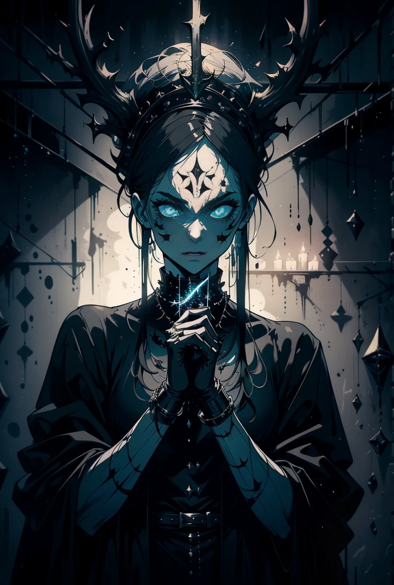 A person singing in a dark room, Black Metal style, Black Metal aesthetics, Black Metal, Metal Head, Felix England Style, Black Metal rococo, just art for Dark Metal music, with Black Metal face paint, beastman concept, Heavy Metal Art Style, Berserker, Co-op Paint, heavy metal artwork, Dark Metal