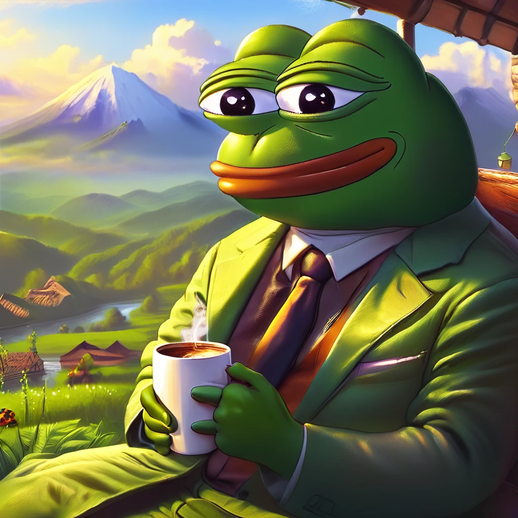 pepe the frog having a coffee relaxing