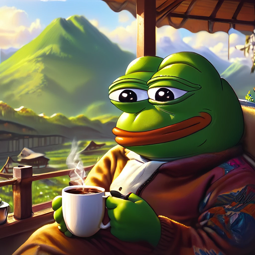 pepe the frog having a coffee relaxing