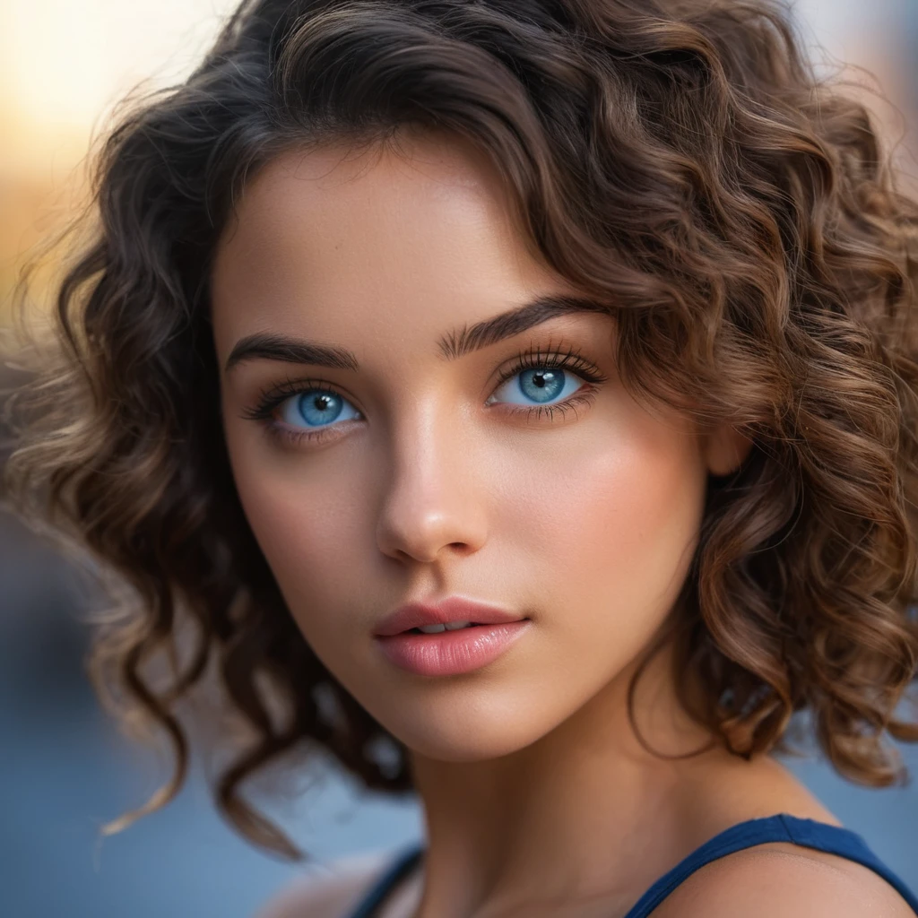 realistic, detailed, realistic details, intricate detail, break,, 1girl, solo, latina, brunette, extremely beautiful, cute, detailed face, detailed skin complexion, beautiful blue eyes, parted lips, seductive, medium hair, , break,, simple background,, break,, portrait, f1.4/35mm, perspective, depth of field, proportion, focus on face, blurry background, bokeh, sharp focus, depth and dimension, proportion, rule of third, break, verry realistic, curly hair