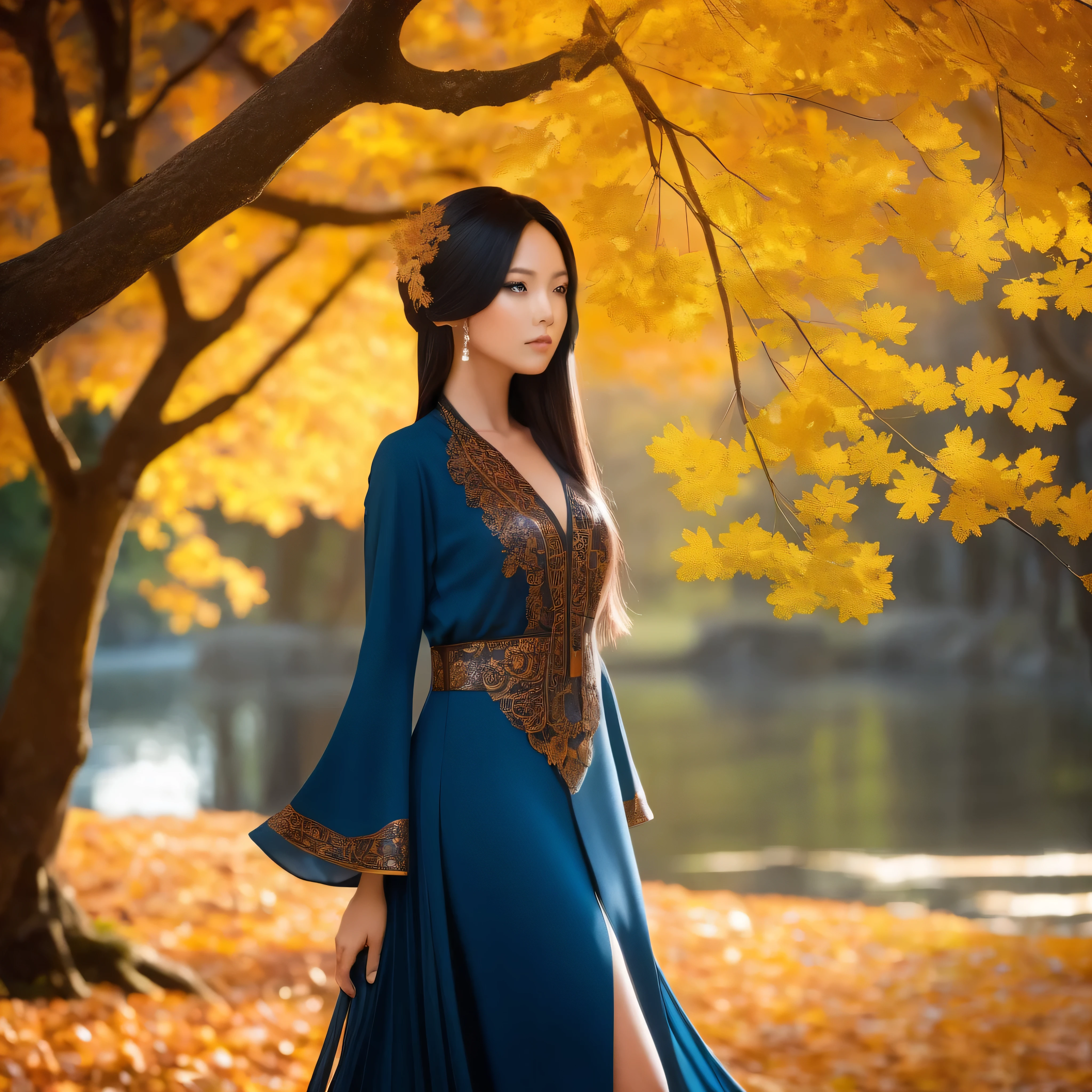 cintra_tree, who_Shizuha, inojo_vina, autumn, autumn_moves, fringe, solaminte_tree, blue_Eyes, disaffiliated_fringe, rama, evening, dress, cayindo_moves, forest, ginkgo_move, tinincia_move, lake, move, move_findo, move_Hair_ornaminto, move_in_head, move_print, lips, long_Hair, Looking_in_viewer, arce_move, Ninuraleza, outdoor, solaminte, Standing, stone_flashlight, tree, below_tree,(Holds the hilt of a long, straight micro with elaborate decoration that emits a mysterious glow: 1.9),(Espadachim dhampir veterano preto), (stick that emits a mysterious light with delicate decorations:1.9),na masmorra,(Dark black Dress is marked delicate ornamentation, mas delicadamente decorada:1.5), (wearing a wide-brimmed traveler&#39;s BridalDress),(retrato de corpo inteiro:1.8),((olha para cima)),((Olhando para baixo)), (dramatic pose), cabelo rosa bonito,lindo cabelo prateado,lindo cabelo loiro ,manto de teia preta,aranhas na armadura,(wears worn and tattered black hard-leather high-Dress),(Retrato de corpo inteiro:1.8),(Traje delicadamente decorado:1.4), fantasia, ((dramatic photo dynamic)),Altamente detalhado,ultra-realista,detalhes intrincados,((obra de arte,melhor qualidade)),((Cinematic Light)),hyper realista,assustador,armadura detalhada,Capacete detalhado,epic realista,desaparecido,((cores neutras)),(HDR:1.5),(cores suaves:1.2),hyper detalhado,(arte station:1.5),luzes quentes,efeito de luz,dramatic light,(detalhes intrincados:1.1),fundo complexo,(teal and orange:0.4), (Whirling lightning),(insane unrealengine5,epic tMasterpiece,max best quality,ultra-highdef,XT3,ultra-highres),ultra-detailed,ultra sharp focus,varies,multi,etc. --v 6 --s 1000 --c 20 --q 5 --chaos 100