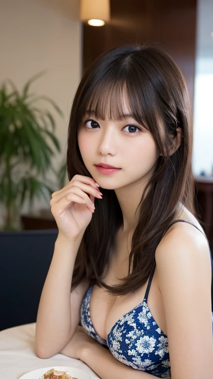 Tabletop, Highest quality, shape, Very detailed, finely, High resolution, 8k wallpaper, 完璧なダイナミックな構shape, finelyて美しい目, (Hand Good:1.3),Medium Hair,Small breasts Natural color Lips,,night、Hotel、20-year-old girl、cute、sexy shot looking at camera,gravure