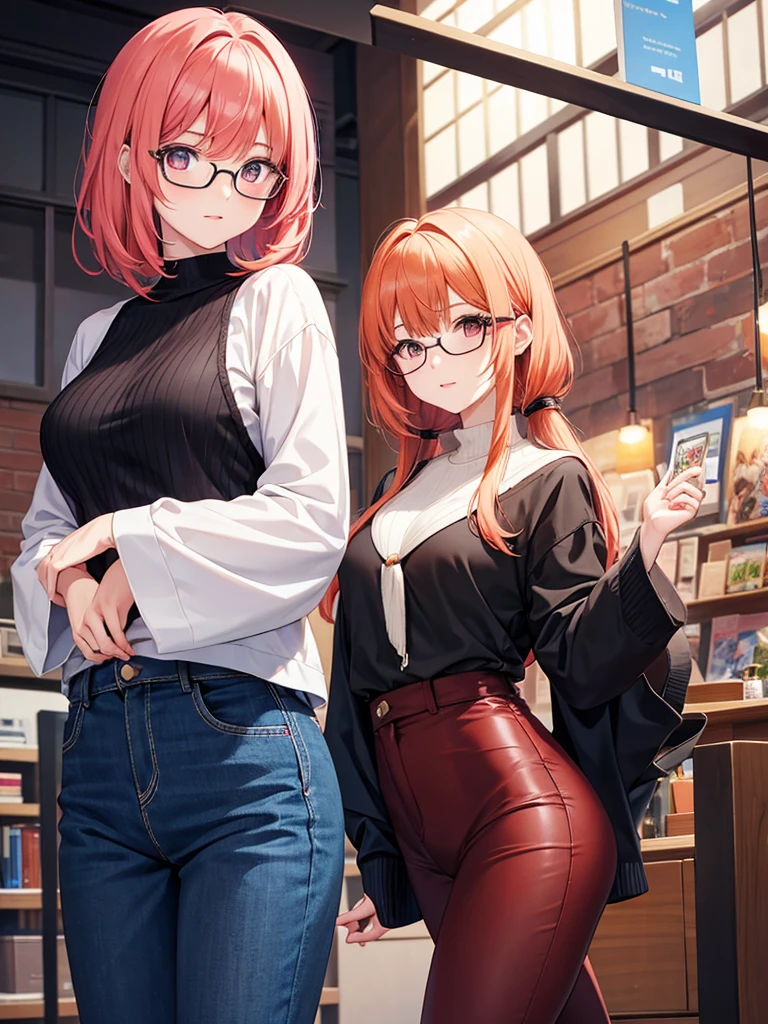 Adult Girl, (smile: 0.6), short red hair, (big breasts: 1.1), red eyes, sexy, small waist, (big buttocks), sheer cardigan, (masterpiece: 1.2, superb), realistic, (real shot, fine crafted, depth of field), (1girl, solo), makeup, noble, (noble shirt and leggings: 1.3), elegant, blush, dignified, proud, confident, (fair and shiny skin), Gorgeous and diverse accessories, mature, married, (skinny), (big ass: 1.3), bonny, (small mouth),