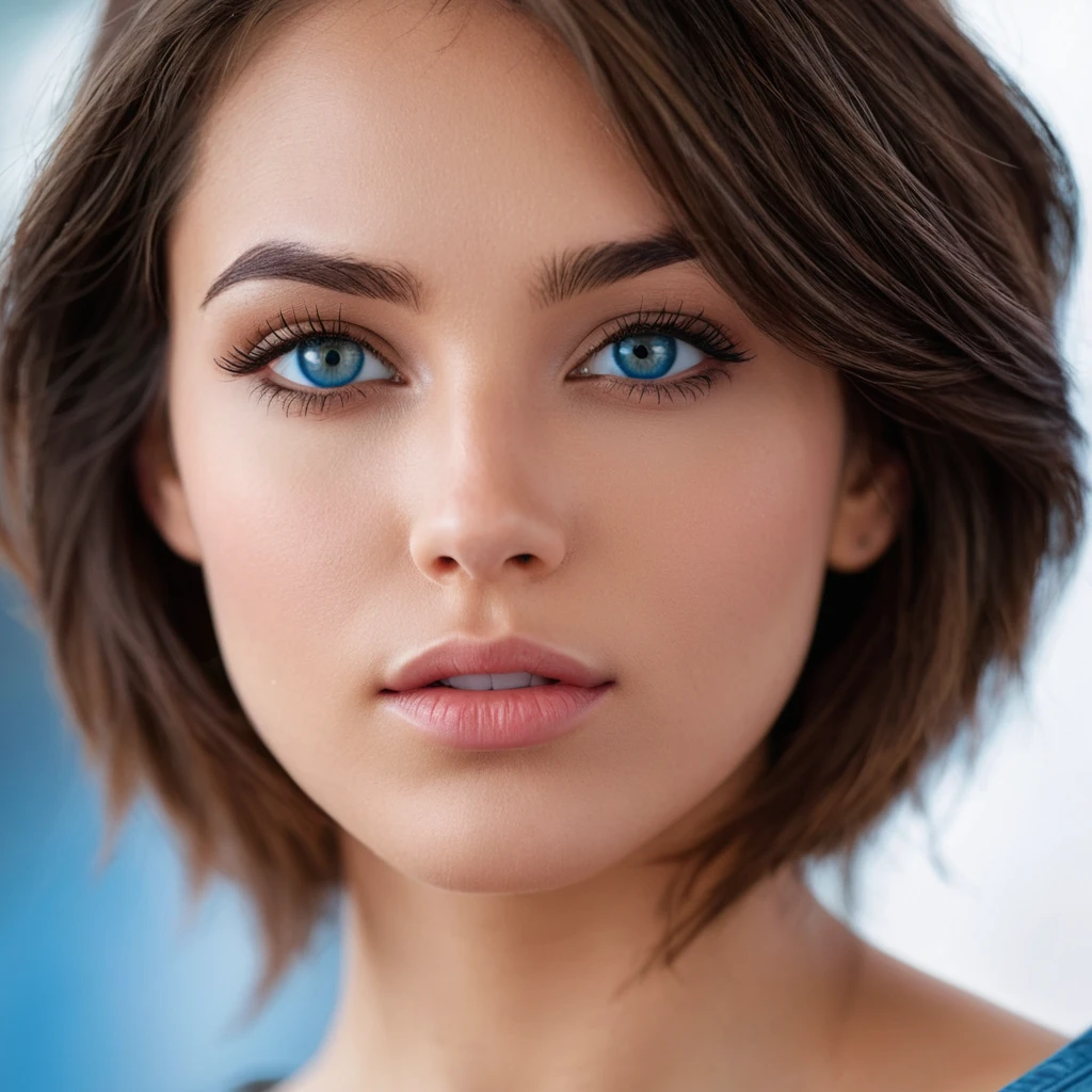 realistic, detailed, realistic details, intricate detail, break,, 1girl, solo, latina, brunette, extremely beautiful, cute, detailed face, detailed skin complexion, beautiful blue eyes, parted lips, seductive, medium hair, , break,, simple background,, break,, portrait, f1.4/45mm, perspective,, depth of field, proportion, focus on face, blurry background, bokeh, sharp focus, depth and dimension, proportion, rule of third, break,