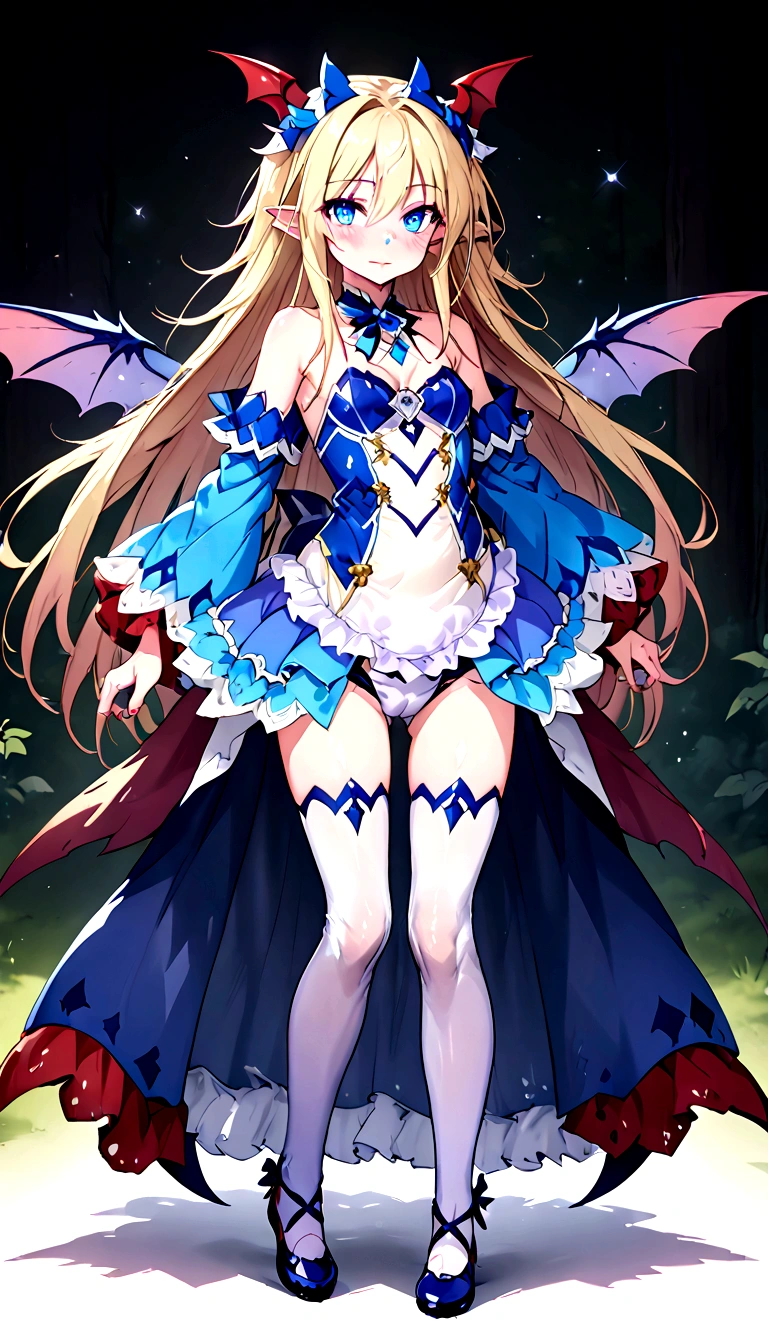 Anime. Monster Girl Encyclopedia. Alice.1 Girl. Lovely girl. . . Baby. Succubus Clumsy. Blonde. Long hair. Blue eyes. Beautiful eyes. Perfect eyes. Expressive eyes. Ideal face. ************. Small breasts. Flat chest. Pointy ears. Ideal anatomical body. Succubus horns. Wings of a succubus. Succubus tail with a heart tip. Cold. Runny nose. Snot flows from the nose. Blue and white children's dress from Alice in Wonderland. bows on the horns. White stockings. Shoes. Standing. Standing at full height. Standing in the forest. Standing in the middle of the forest. Beautiful character design. Shiny skin. Full body. nsfw. Scat. Official art. Extremely detailed CG Unity 8k wallpaper. Ideal lighting. Ultra high resolution 4K. Super detailed 8K. A high resolution.