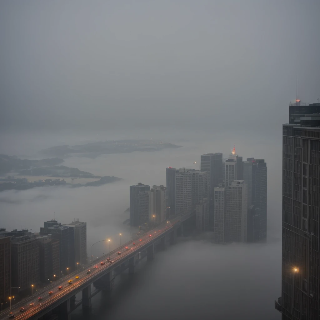 Create me a beautiful foggy city