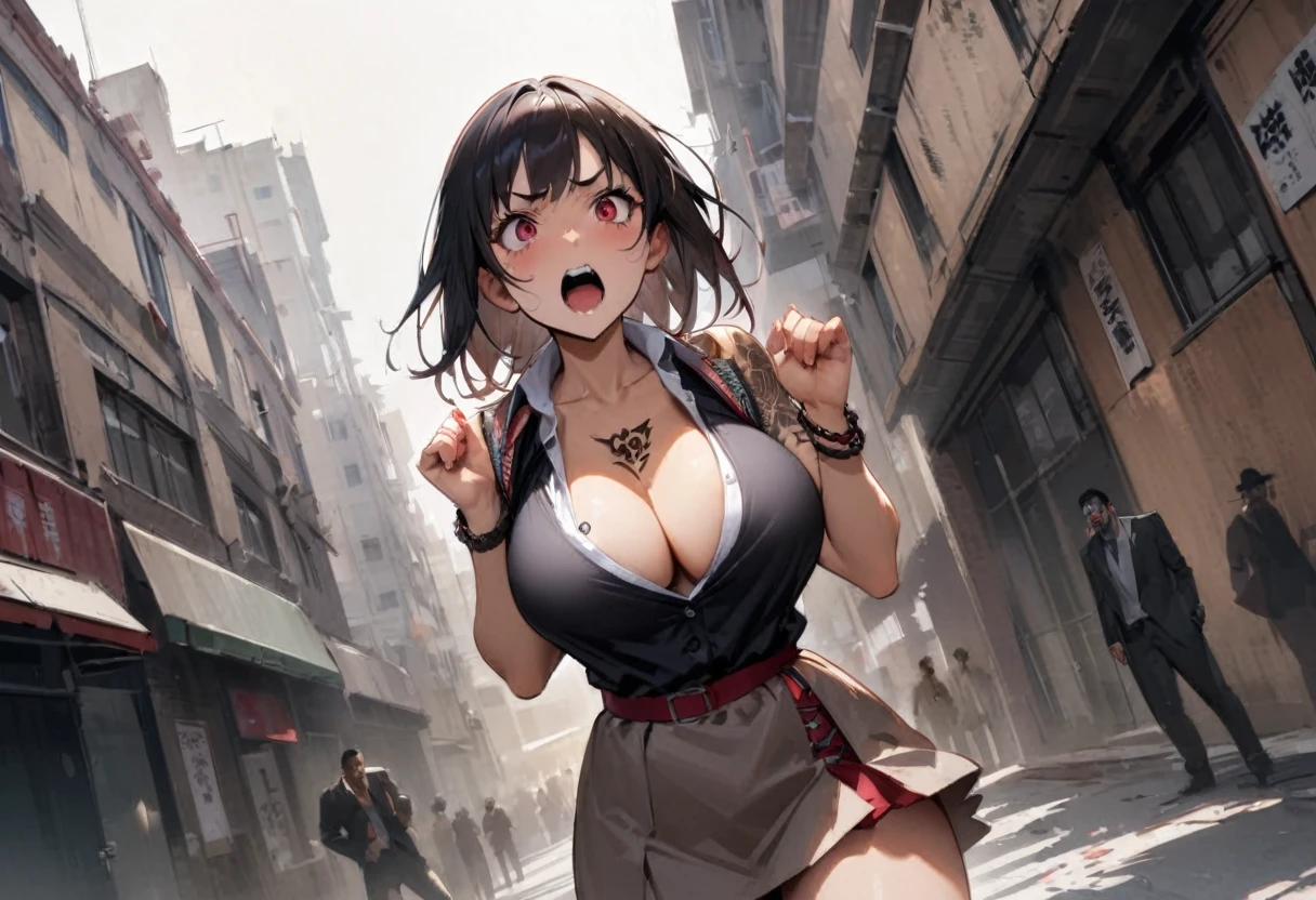 Cute Girl Yakuza、tattoo、Pantieiniskirt、Big Breasts、Short、Lower school year、Girl、Yakuza Office、Yakuza、scared、fear、building、background、Dynamic Angle、masterpiece、best quality、ultra-detail、Japanese Mafia、Yakuza hideout、gang、Boss's Room、Thug's Room、spouse、Boss's Daughter