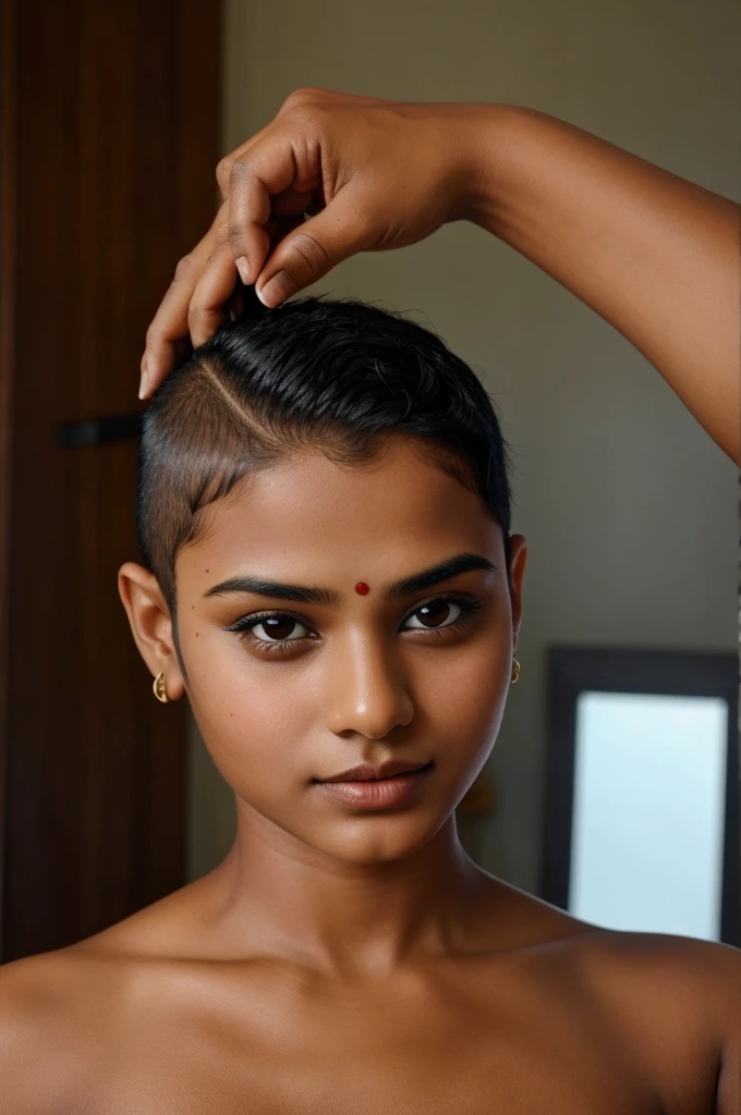 Indian girl shaving her head