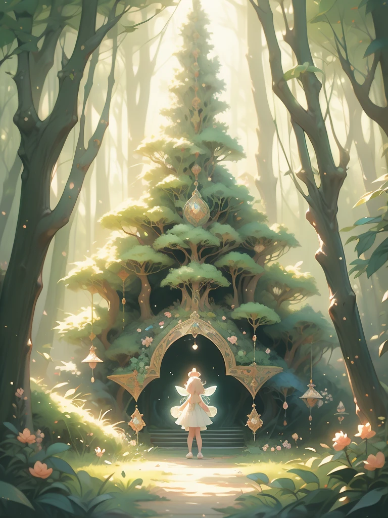 a painting of a forest with flowers and trees, enchanted magical fantasy forest, magic fairy forest, magical fantasy forest, enchanted and magic forest, in a magical forest, fairytale forest, magical forest, very magical and dreamy, fairy forest, magic forest, in the magical forest, fantasy forest, enchanted forest, magical environment, lush fairy forest, magical forest in the background