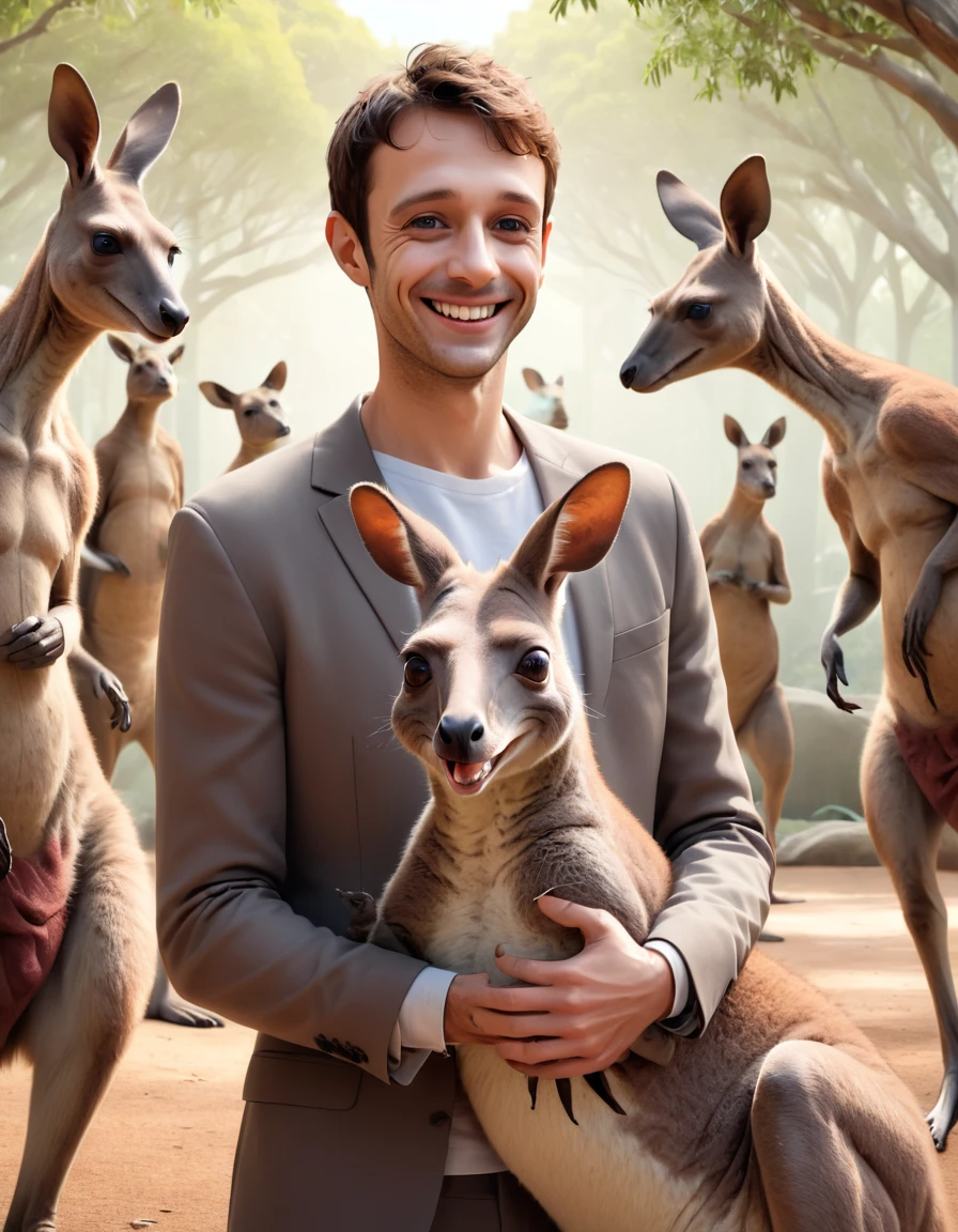 
Surrealism, 8k, super detail, UHD, masterpiece, accurate, anatomically correct, textured skin, super detail, high details, high quality, award winning, best quality, highres
"Create an image of a man who loves kangaroos. He has a shy smile. The background is a zoo."
