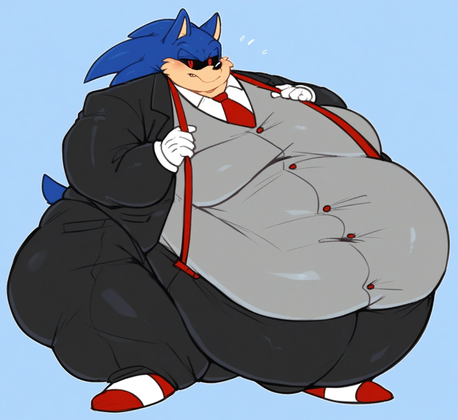 by hioshiru, by null-ghost, by darkgem, by edjit, by honovy,
fox, ((fat, overhang solo)), (standing, navel), ((wearing shorts)), ((thick thighs)), male, grabbing belly, Masterpiecev10, (five fingers), sonic oc, red eyes, black sclera