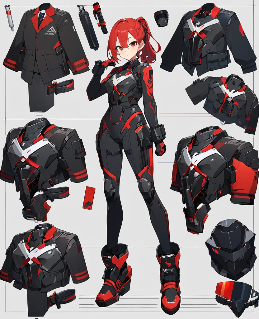 live2Dキャラクターパーツテンプレート, Parts Assets,Live 2D vtuber model assets,Red Ponytail、black pilot suit