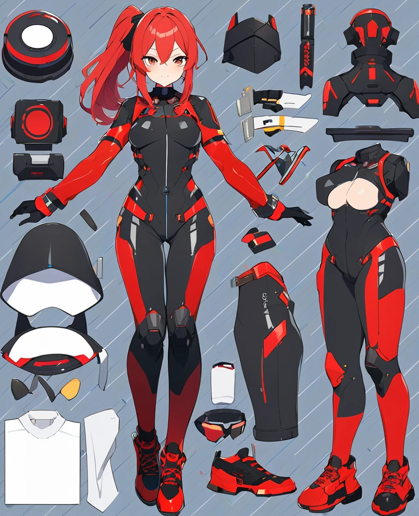 live2Dキャラクターパーツテンプレート, Parts Assets,Live 2D vtuber model assets,Red Ponytail、black pilot suit