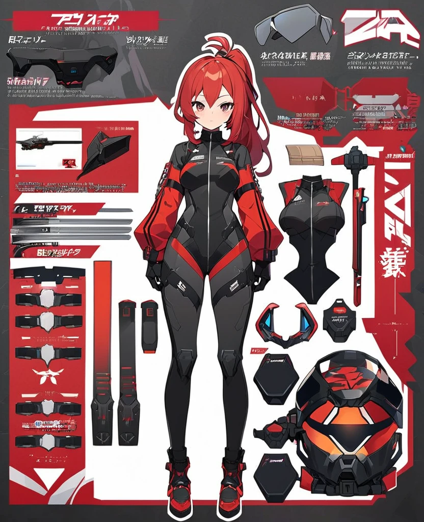 live2Dキャラクターパーツテンプレート, Parts Assets,Live 2D vtuber model assets,Red Ponytail、black pilot suit