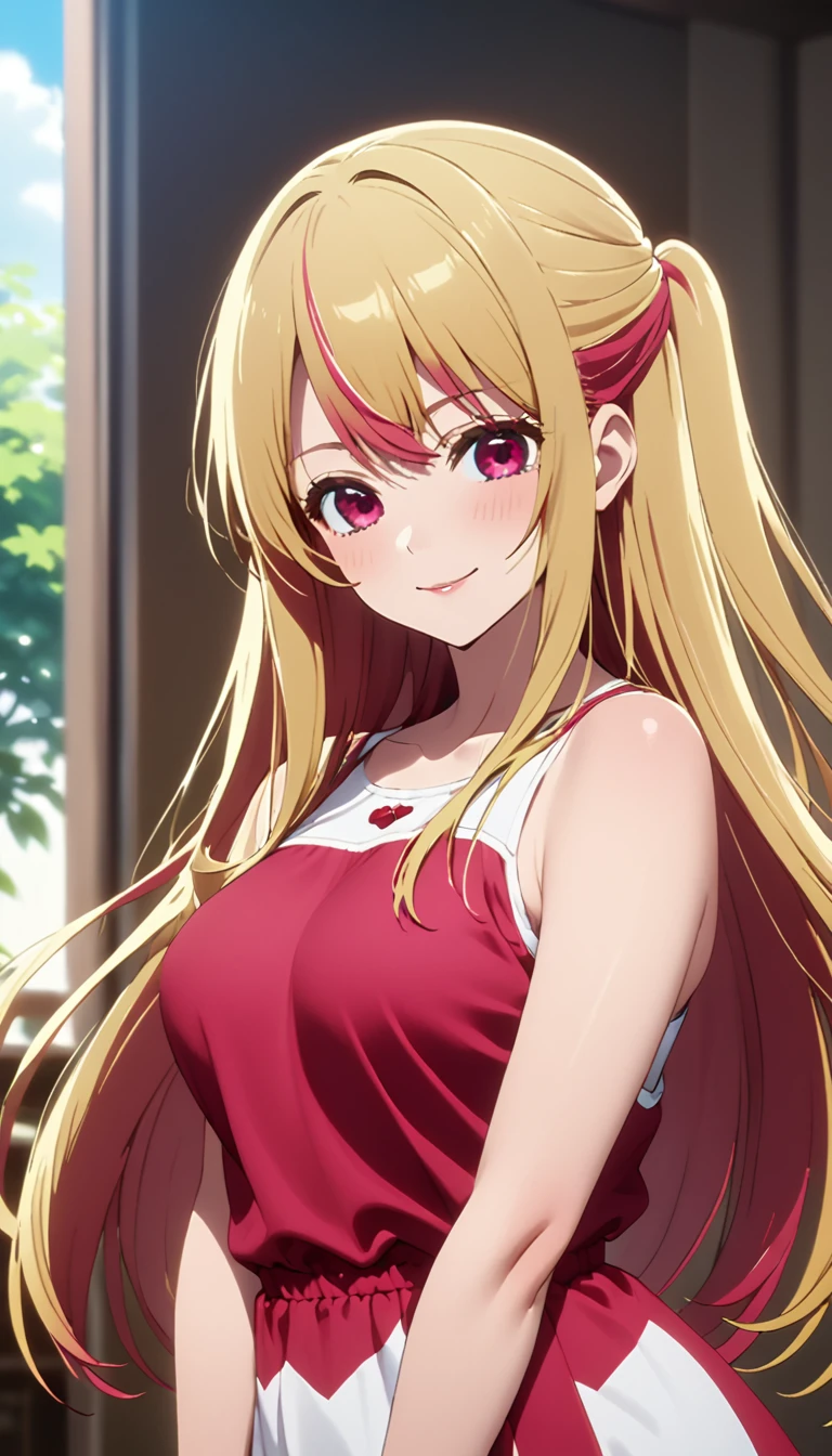 (Masterpiece、Highest quality、Very detailed、4K)、One Woman、(((Hoshino Ruby)))、Blonde、Long Hair、smile、Beautiful armpits