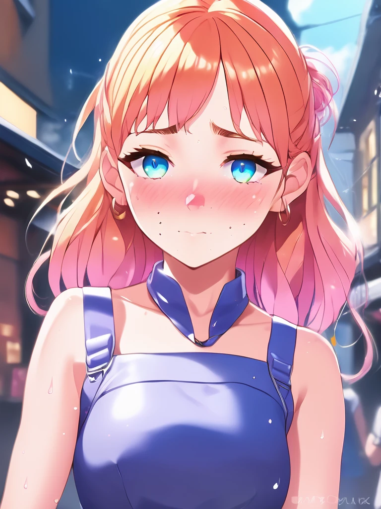 ((ultra detailed)),((Bright eyes)), (Detailed eyes) , 8k, blink blink, (The Little Faux Freckles Makeupgirl), ((realistic skin)), ((focus detailed 2 straps on the shoulders of dress)) , ((shiny facial skin)), with colorful hair and a colorful dress, rossdraws pastel vibrant, rossdraws cartoon vibrant, style anime 8k, beautiful portrait, artgerm colorful!!!, ! dream artgerm, beautiful anime girl, styled digital art, art wallpaper 8k, digital art, extremely detailed artgerm,