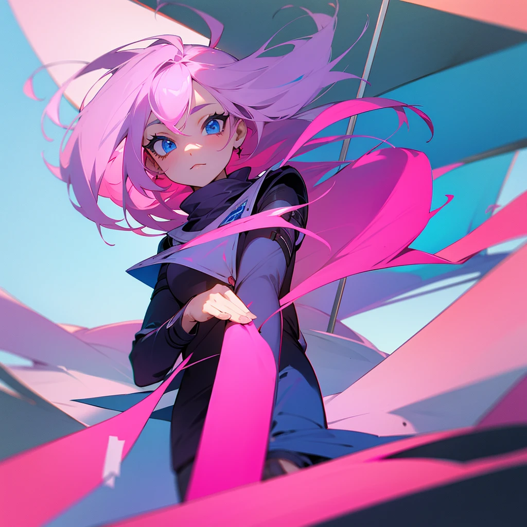 Pink haired blue eyed girl indecent with a heternal flag