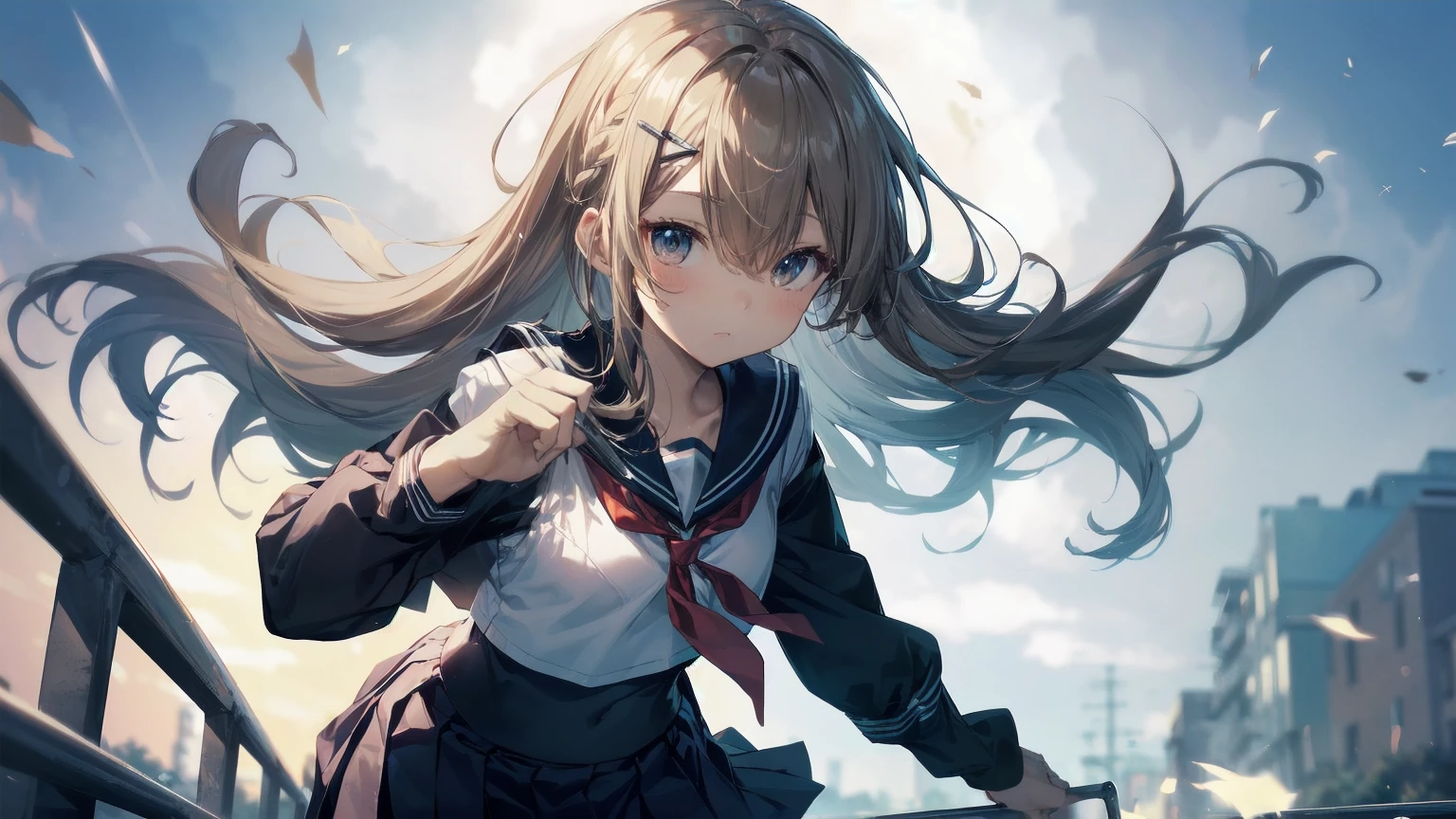 Highest quality, Anime Moe Art Style,Best Anime 8K Konachan Wallpaper,pixiv contest winners,Perfect Anatomy, (Please draw a girl walking sleepily to school...... ),break, 1 Girl, (alone,,,:1.3),high school student, short hair, amount, (Hair above one eye:1.7),All limbs, Full Finger,Medium Chest, Between the legs, Small eyes,accurate black eyes, Hair Clip, (Sailor suit:1.5),(school uniform:1.5) skirt,On the way to school. break,Very detailed,High resolution,ultra high density skin, Professional Lighting,8K eye detail, (Cute illustrations:1.2),hair,Expressionless,(Hair on one eye:1.5),Sailor suit