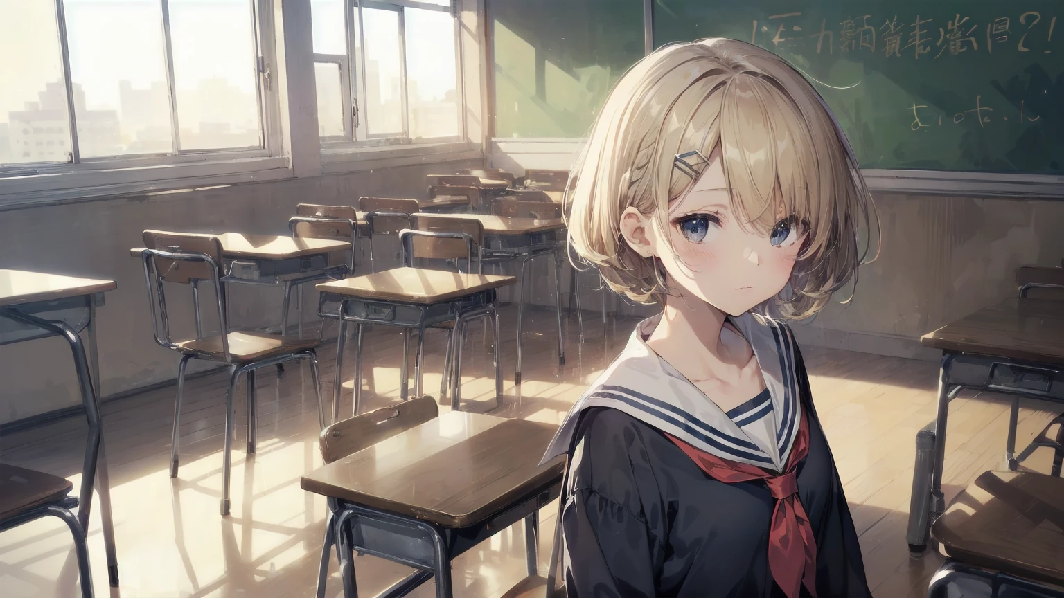 Highest quality, Anime Moe Art Style,Best Anime 8K Konachan Wallpaper,pixiv contest winners,Perfect Anatomy, (Please draw a girl walking sleepily to school...... ),break, 1 Girl, (alone,,,:1.3),high school student, short hair, amount, (Hair above one eye:1.7),All limbs, Full Finger,Medium Chest, Between the legs, Small eyes,accurate black eyes, Hair Clip, (Sailor suit:1.5),(school uniform:1.5) skirt,On the way to school. break,Very detailed,High resolution,ultra high density skin, Professional Lighting,8K eye detail, (Cute illustrations:1.2),hair,Expressionless,(Hair on one eye:1.5),Sailor suit