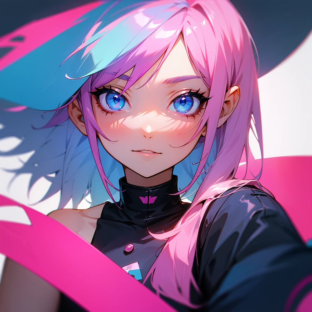 Pink haired blue eyed girl indecent with a Lesbian flag