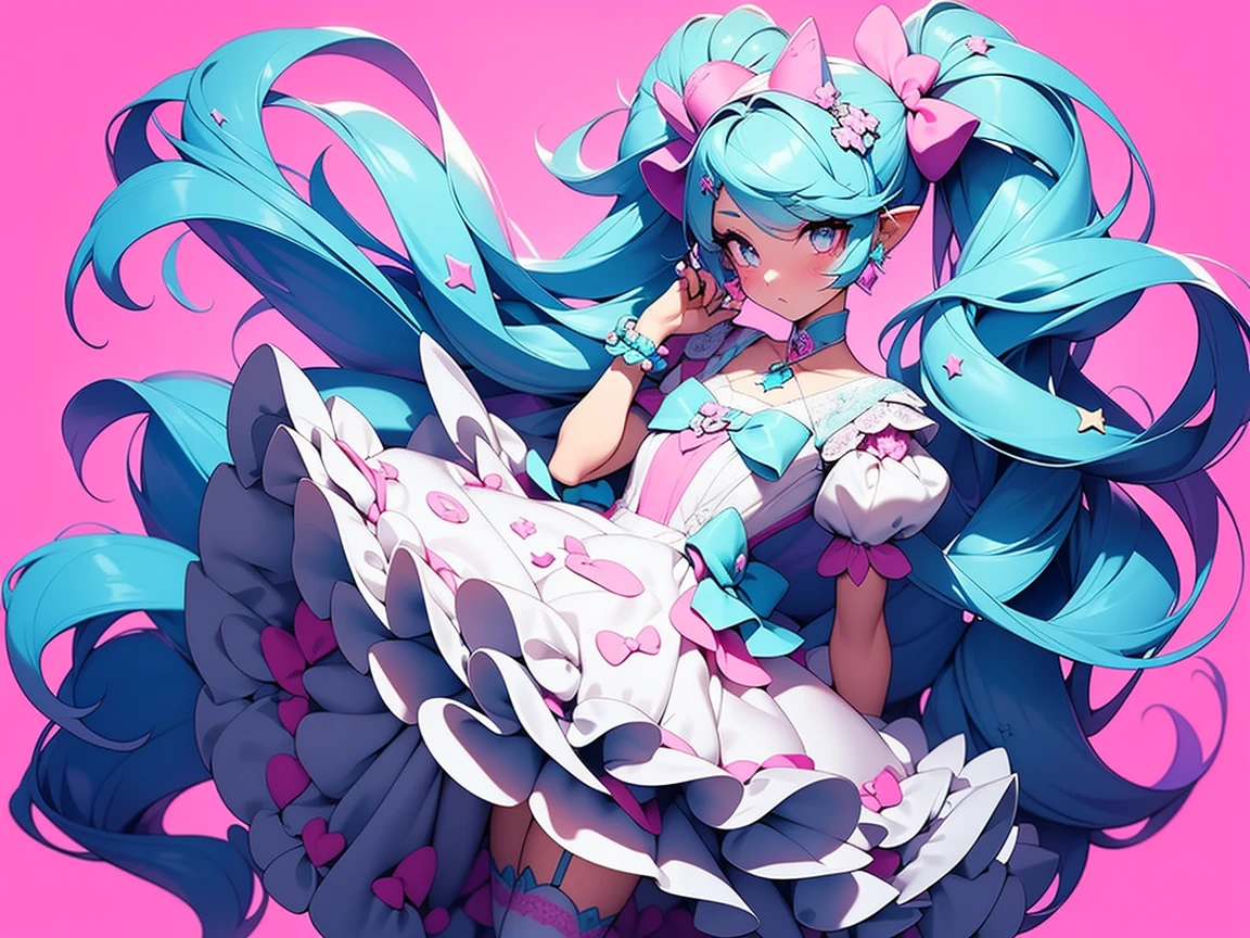 full body, solo, 1girl, Long curly hair is shades of pastel blue, pink, and lavender, sparkling purple eyes, pale skin with a faint, As a ghost slightly transparent appearance, with a gentle, fashion style is a blend of cute and ethereal. She often wears a flowing, pastel-colored dress adorned with lace and ribbons, paired with knee-high socks and cute, ghost-themed accessories. Her outfits are often decorated with small, glowing motifs of stars, monster high outfit style, masterpiece
, Light blue background, Ultra detailed, Detailed drawing, Silhouette, 8K, professional design,
