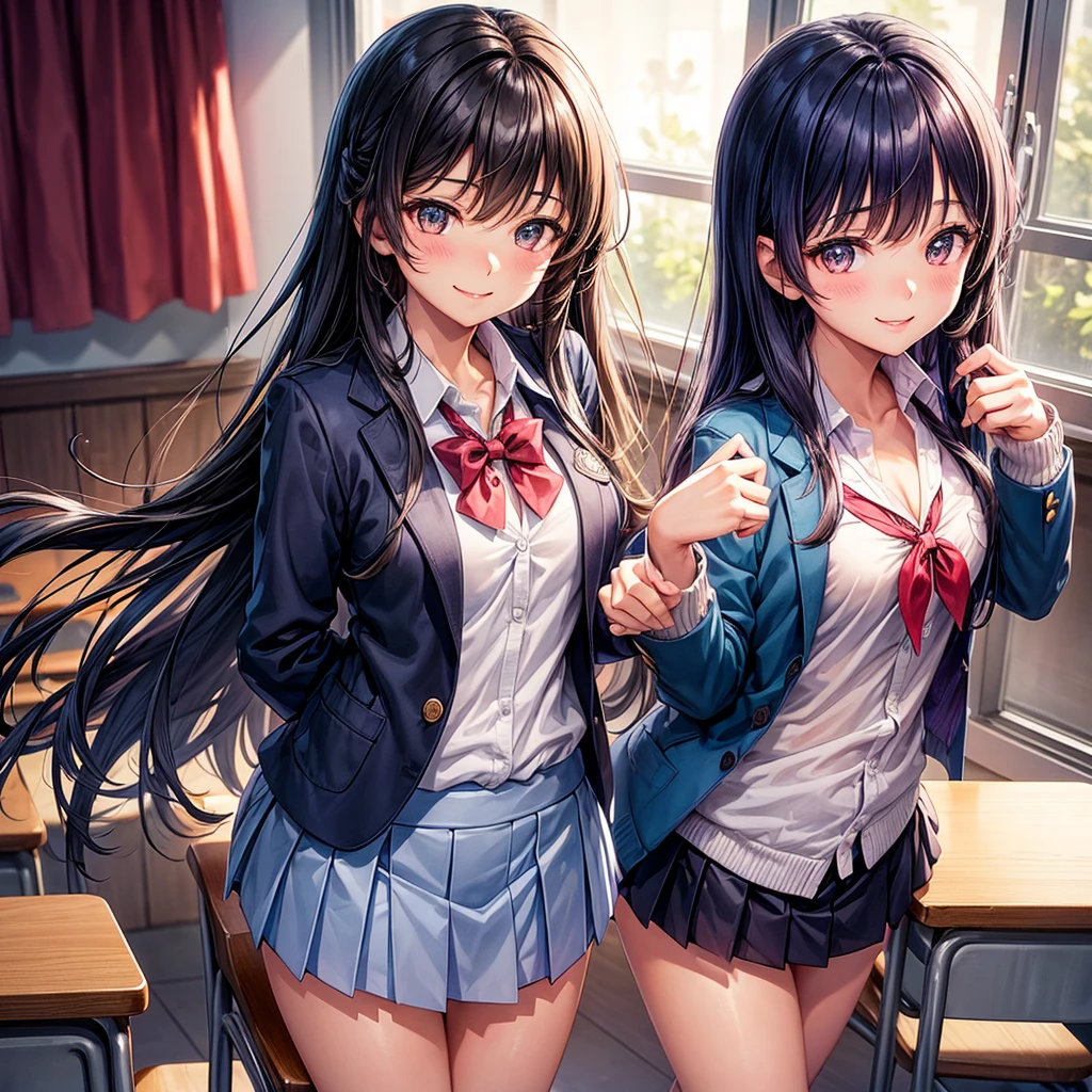 best quality,,smile,blazer,swimsuit,nepal,School,classroom,A girl taking off her uniform,Sexy and cute,Uniform of the Future,Evolution of fashion,middle School girlultiple girls are depicted,harem,idol group,starry sky background,photo shoot,long hair,wearing a cardigan,beautiful girlの国,girl's paradise,highest quality,big breasts,leather jacket,happy girl,horny girl,blue eyes,perfect face,standing position,She has her bangs down,fur jacket,Beautiful eyes,smooth hair,perfect eyes,beautiful girl,Angel Girl,multicolored hair colors,naughty girl,beautiful,High-dimensional beautiful girl,Multidimensional beautiful girl,gathering,Group、,