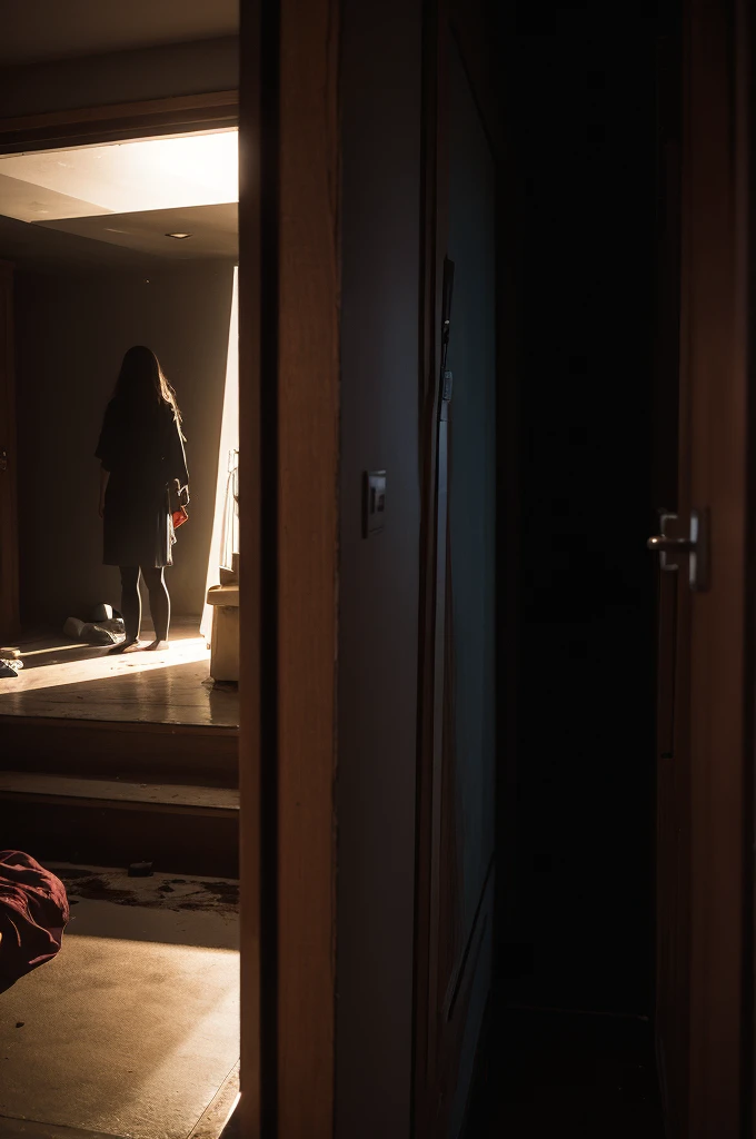 Shadow of girl being murdered in her house at night