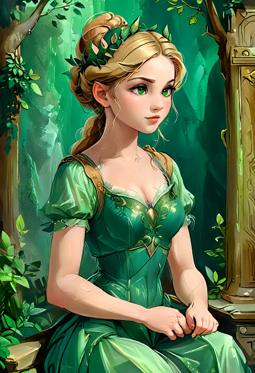 aa masterful best quality, award winning masterpiece, oil painting portrait done by Michelangelo of Princess Zelda, ((anatomically correct: 1.5)), small pointed ears, wearing intricate glamour green elven dress, elven forest background background, Ultra-high resolution, High Contrast, (masterpiece:1.5), highest quality, Best aesthetics), best details, best quality, highres, 16k, [ultra detailed], masterpiece, best quality, (extremely detailed), chumbasket art style, style of Michelangelo Buonarroti, evening dress, oil painting