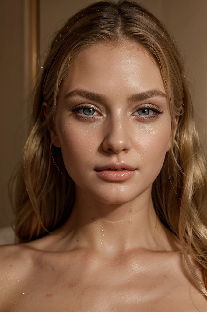 a beautiful blonde girl, wearing a bathrobe, in a luxury hotel, lying on the bed, detailed beautiful eyes, detailed beautiful lips, extremely detailed face, long eyelashes, elegant pose, photorealistic, 8k, high quality, masterpiece, intricate details, warm lighting, atmospheric, cinematic, dramatic, elegant, glamorous, photo portrait, hair a bit wet