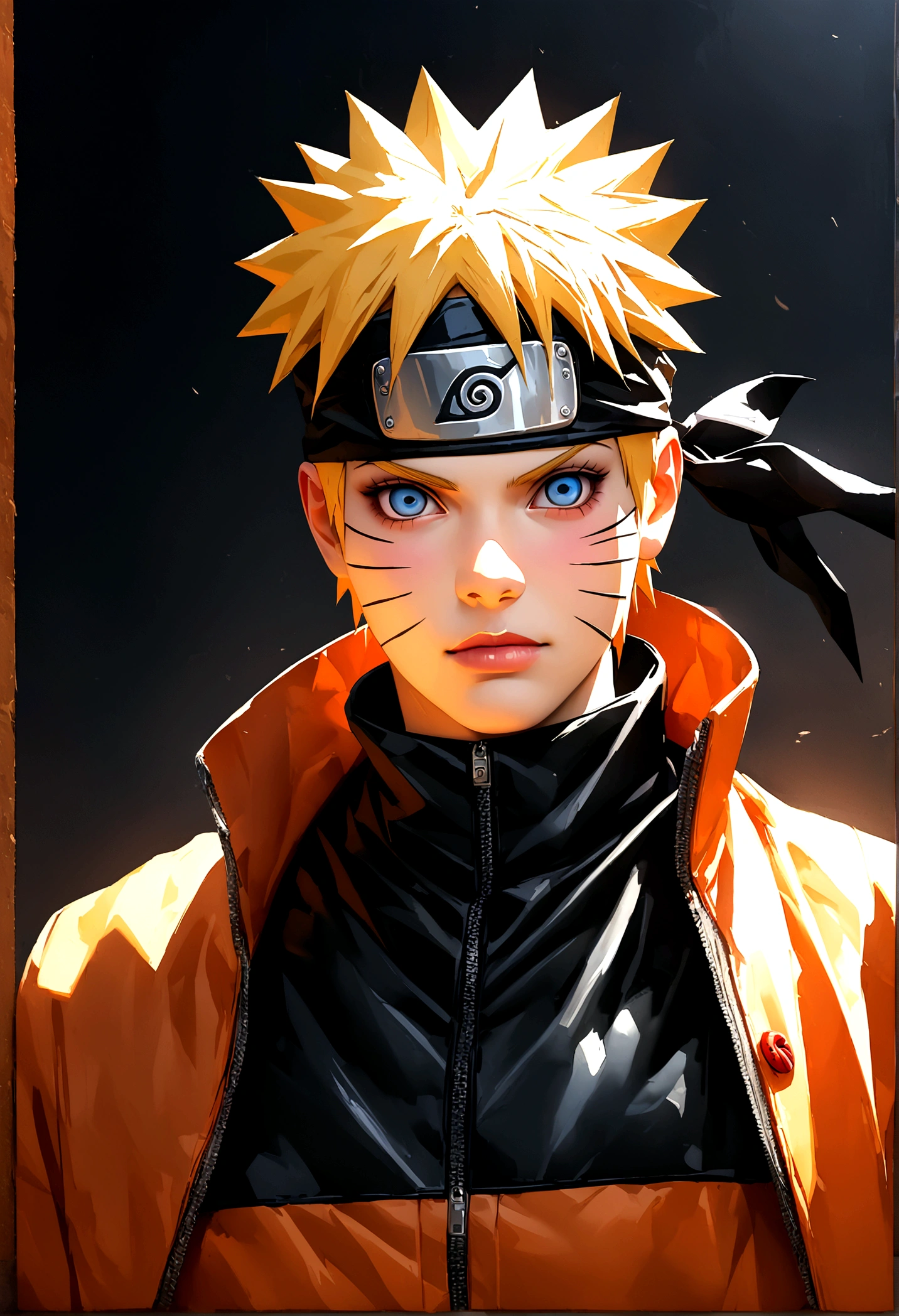Naruto, Naruto uzumaki, Create a mascular Naruto uzumaki avatar, a close badass look. Inspired by Naruto uzumaki from Naruto, photo (photorealism) (realistic) (ultra HD) (8k wallpaper) (fine details) (extreme details on face)