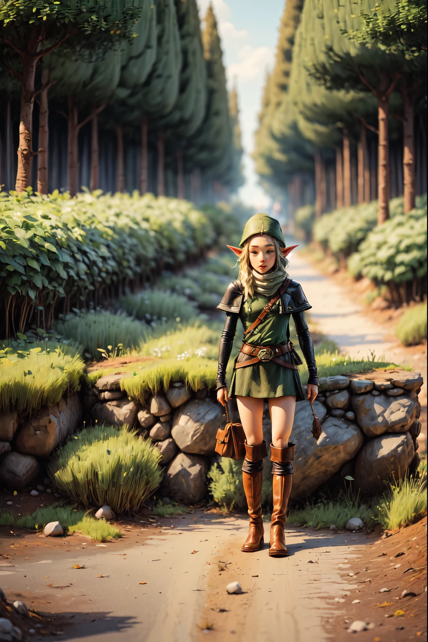 ((un elfo beautiful con traje capucha verde, leather boots, belt, de The Legend of Zelda:1.5)), magical scene, beautiful bosque florido, with forest animals, (Best Quality, 4k, 8k, high resolution, Masterpiece:1.2), ultra detailed, (realist, photorealist, photo-realist:1.37), warm lighting, vibrant colors, soft focus, elf story, Dreamer, cozy, adorable, beautiful, capricious, elegant, charming, sereno, peaceful, innocent, comforter, imaginative