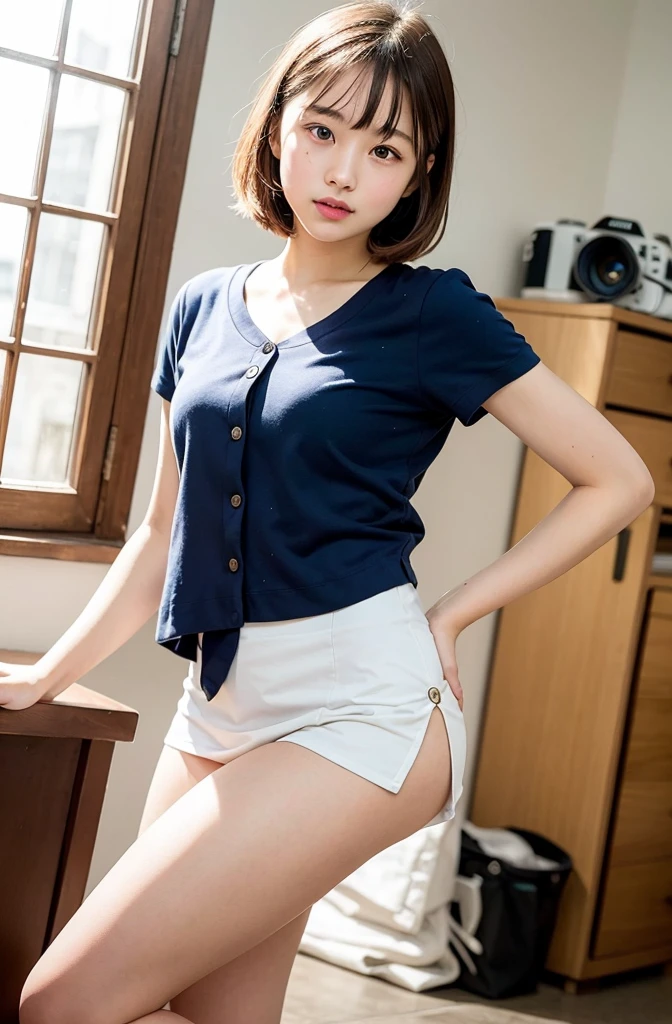 Traditional sailor suit upper body、Japanese high school students、15 year old female, RAW shooting, (realism: 1.8, Realistic), High-definition CG integrated 8K wallpaper, One Girl, camera'vision, ((Straight from the front))), (Headquarters Skin: 1.8, Glowing Skin)), 8k is, Digital single-lens reflex camera, Soft lighting, high quality, (whole body: 0.5) (Professional Lighting: 1.6), Japanese women, 足首からwhole bodyまで, Shooting from the feet, height: 150cm, Weight 45kg, (((Her skirt is rolled up and her underwear is visible...)))、(((Spread your legs)))、socks