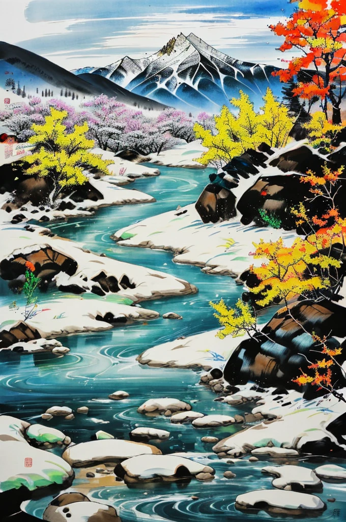 Changbai Mountain in winter,Chinese ink painting style