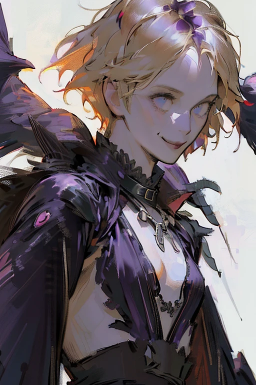 ((playing with a raven:1.4)).(rule of thirds:1.4), ((ultra realistic illustration:1.2)),Athletic blonde woman, (short hair), tomboy, cute, ((smile)), Red lipstick, choker, robe, sheer lace bodysuit, high heels.Masterpiece, best quality,(highly detailed:1.2),(detailed face and eyes:1.2), 8k wallpaper, depth of field, natural lighting. core shadows, high contrast, bokeh.