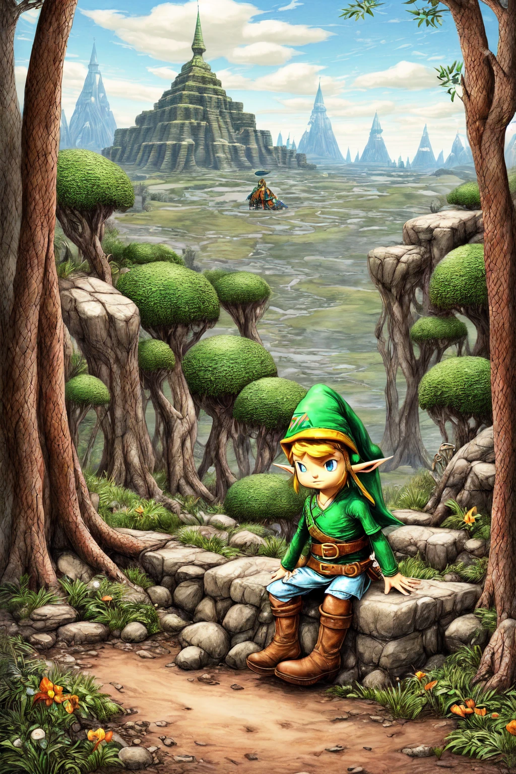 ((un elfo beautiful con traje capucha verde, leather boots, belt, de The Legend of Zelda:1.5)), magical scene, beautiful bosque florido, with forest animals, (Best Quality, 4k, 8k, high resolution, Masterpiece:1.2), ultra detailed, (realist, photorealist, photo-realist:1.37), warm lighting, vibrant colors, soft focus, elf story, Dreamer, cozy, adorable, beautiful, capricious, elegant, charming, sereno, peaceful, innocent, comforter, imaginative