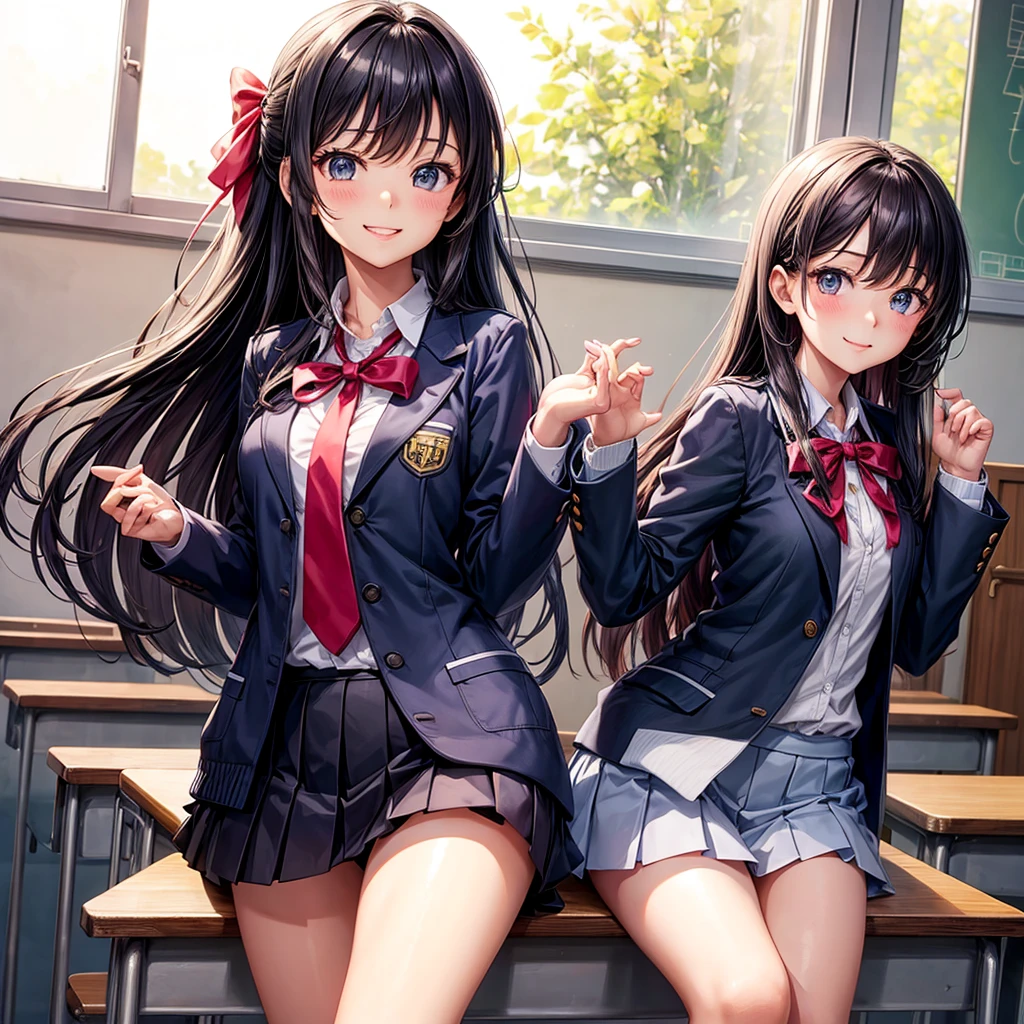 best quality,,smile,blazer,swimsuit,nepal,School,classroom,A girl taking off her uniform,Sexy and cute,Uniform of the Future,Ribbon on uniform,Evolution of fashion,middle School girlultiple girls are depicted,harem,idol group,starry sky background,photo shoot,long hair,wearing a cardigan,beautiful girlの国,girl's paradise,highest quality,big breasts,leather jacket,happy girl,horny girl,blue eyes,perfect face,standing position,She has her bangs down,fur jacket,Beautiful eyes,smooth hair,perfect eyes,beautiful girl,Angel Girl,multicolored hair colors,naughty girl,beautiful,High-dimensional beautiful girl,Multidimensional beautiful girl,gathering,Group、,