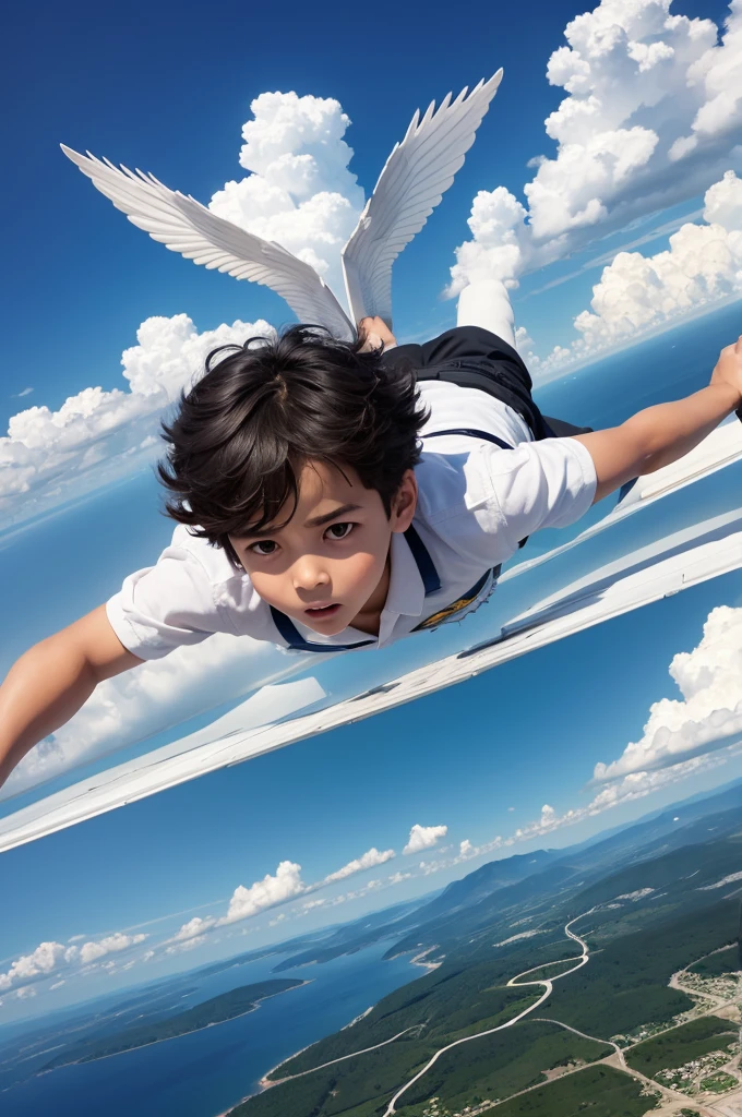 A boy flying with wings