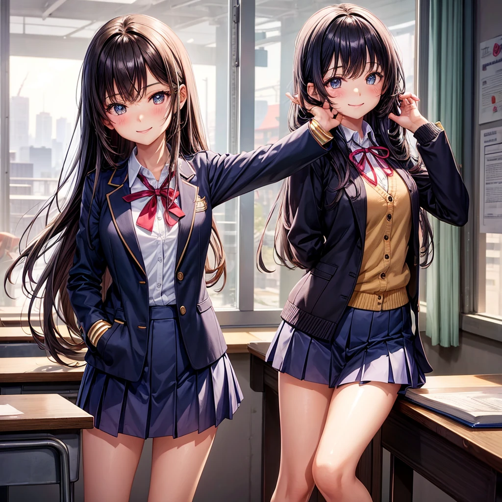 best quality,,smile,blazer,swimsuit,nepal,School,classroom,A girl taking off her uniform,Sexy and cute,Uniform of the Future,Ribbon on uniform,Evolution of fashion,middle School girlultiple girls are depicted,harem,idol group,starry sky background,photo shoot,long hair,wearing a cardigan,beautiful girlの国,girl's paradise,highest quality,big breasts,leather jacket,happy girl,horny girl,blue eyes,perfect face,standing position,She has her bangs down,fur jacket,Beautiful eyes,smooth hair,perfect eyes,beautiful girl,Angel Girl,multicolored hair colors,naughty girl,beautiful,High-dimensional beautiful girl,Multidimensional beautiful girl,gathering,Group、,