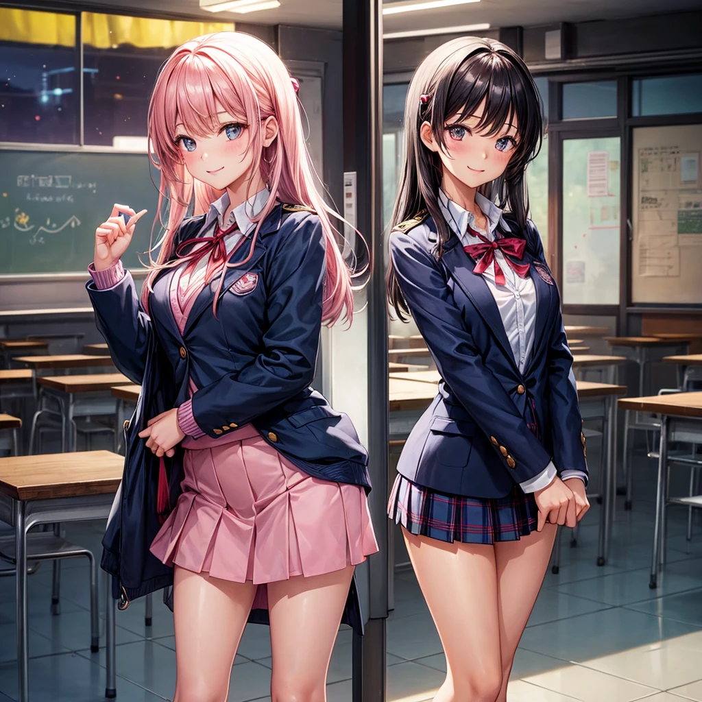 best quality,,smile,blazer,swimsuit,nepal,School,classroom,A girl taking off her uniform,Sexy and cute,Uniform of the Future,Ribbon on uniform,Evolution of fashion,middle School girlultiple girls are depicted,harem,idol group,starry sky background,photo shoot,long hair,wearing a cardigan,beautiful girlの国,girl's paradise,highest quality,big breasts,leather jacket,happy girl,horny girl,blue eyes,perfect face,standing position,She has her bangs down,fur jacket,Beautiful eyes,smooth hair,perfect eyes,beautiful girl,Angel Girl,multicolored hair colors,naughty girl,beautiful,High-dimensional beautiful girl,Multidimensional beautiful girl,gathering,Group、,
