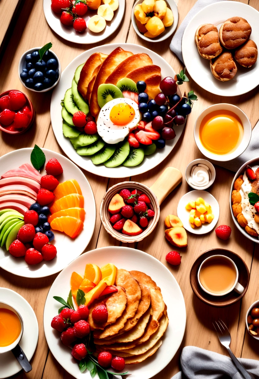 Image of a beautiful breakfast table, with healthy items, to post on Instagram